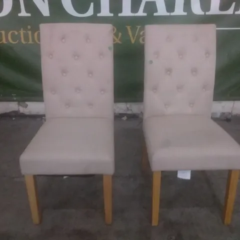SET OF 2 NEW HATFIELD OATMEAL FABRIC BUTTON BACK DINING CHAIRS (OAK LEG)