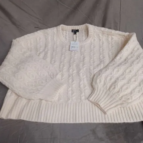 NOBODY'S CHILD XO CREW NECK CABLE JUMPER IN CREAM SIZE L