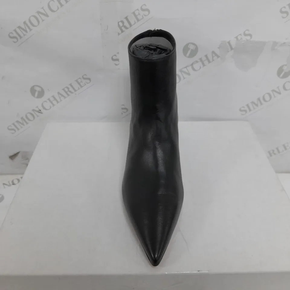BOXED PAIR OF ARKET POINTED TOE ANKLE ZIP HEELS IN BLACK - SIZE 37