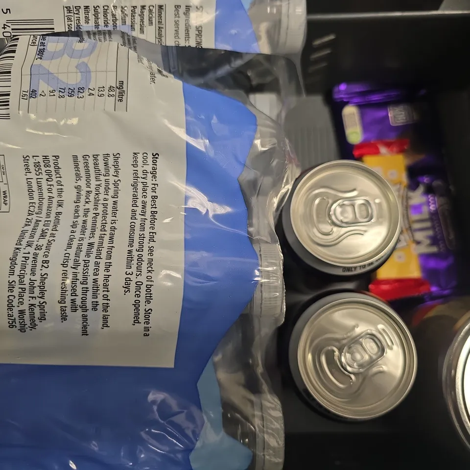 APPROXIMATELY 15 ASSORTED FOOD & DRINK ITEMS TO INCLUDE - PEPSI MAX CHERRY , AMAZON WATER , PISTACCHIO CREMA ETC