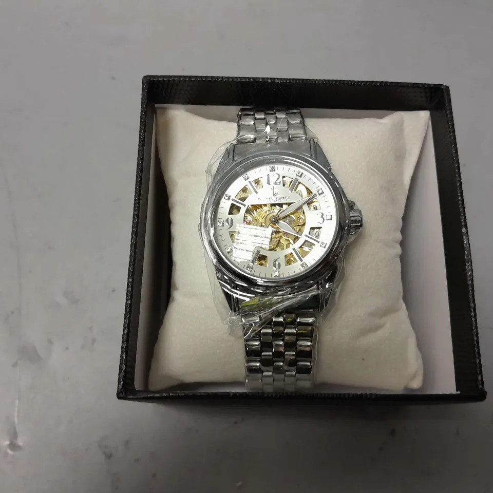 BOXED SAMUEL JOSEPH SKELETON JUBILLE STEEL WATCH