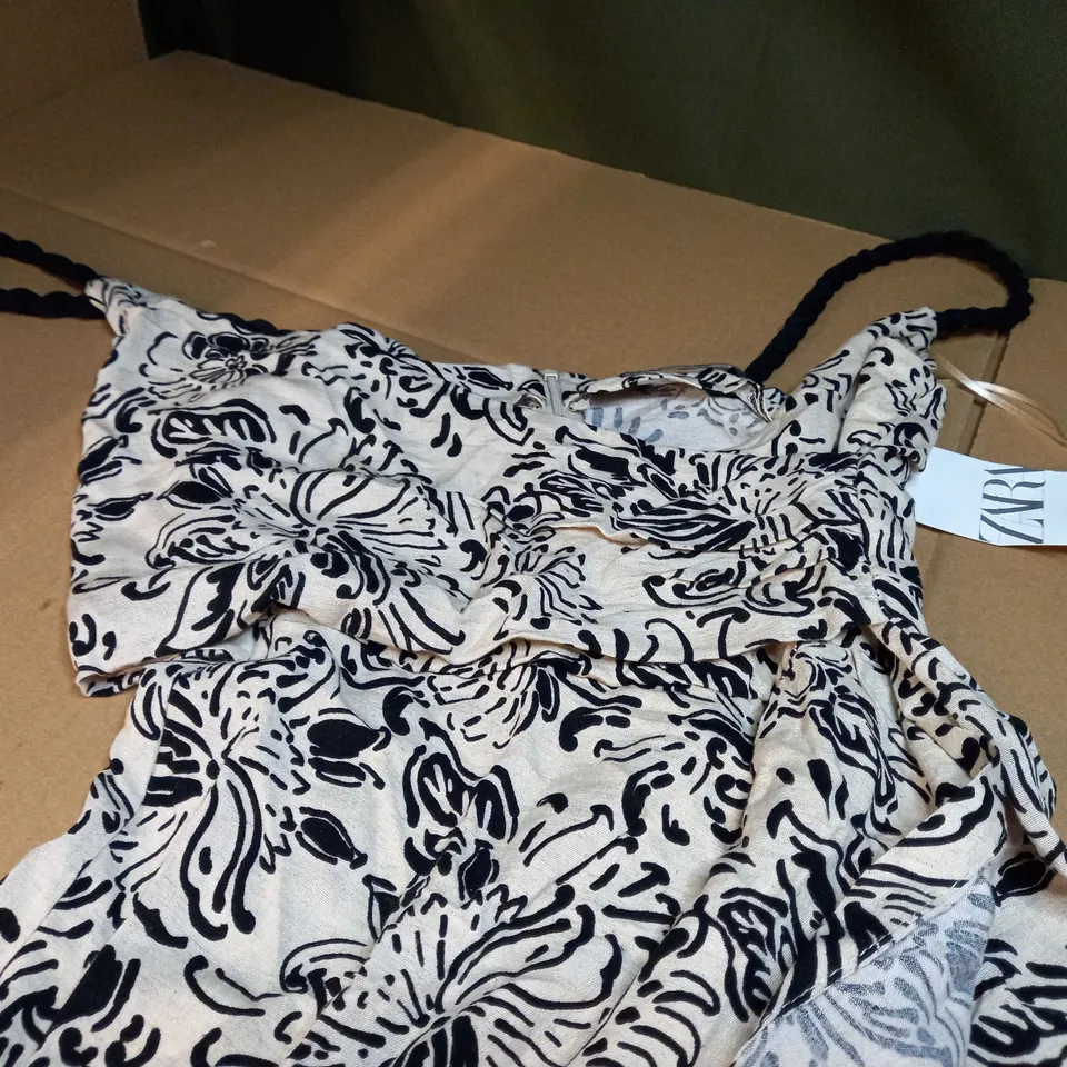 ZARA OATMEAL/BLACK PRINT PLAYSUIT - SMALL