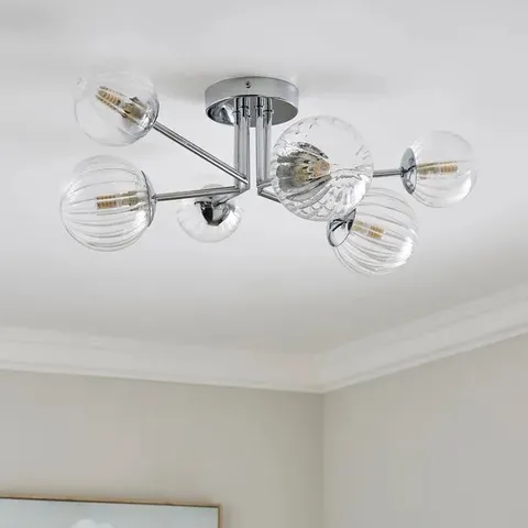 BOXED ELI RIBBED 6 LIGHT SEMI FLUSH CEILING LIGHT