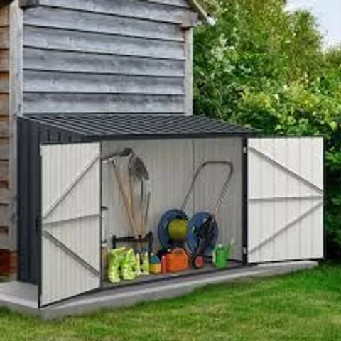 BOXED COSTWAY 8 X 6FT GARDEN STORAGE SHED, GALVANIZED METAL GARDEN SHED WITH LOCKABLE DOOR & PITCHED ROOF, SNAP-ON STRUCTURES FOR EFFICIENT ASSEMBLY, WEATHERPROOF TOOL STORAGE SHED HOUSE