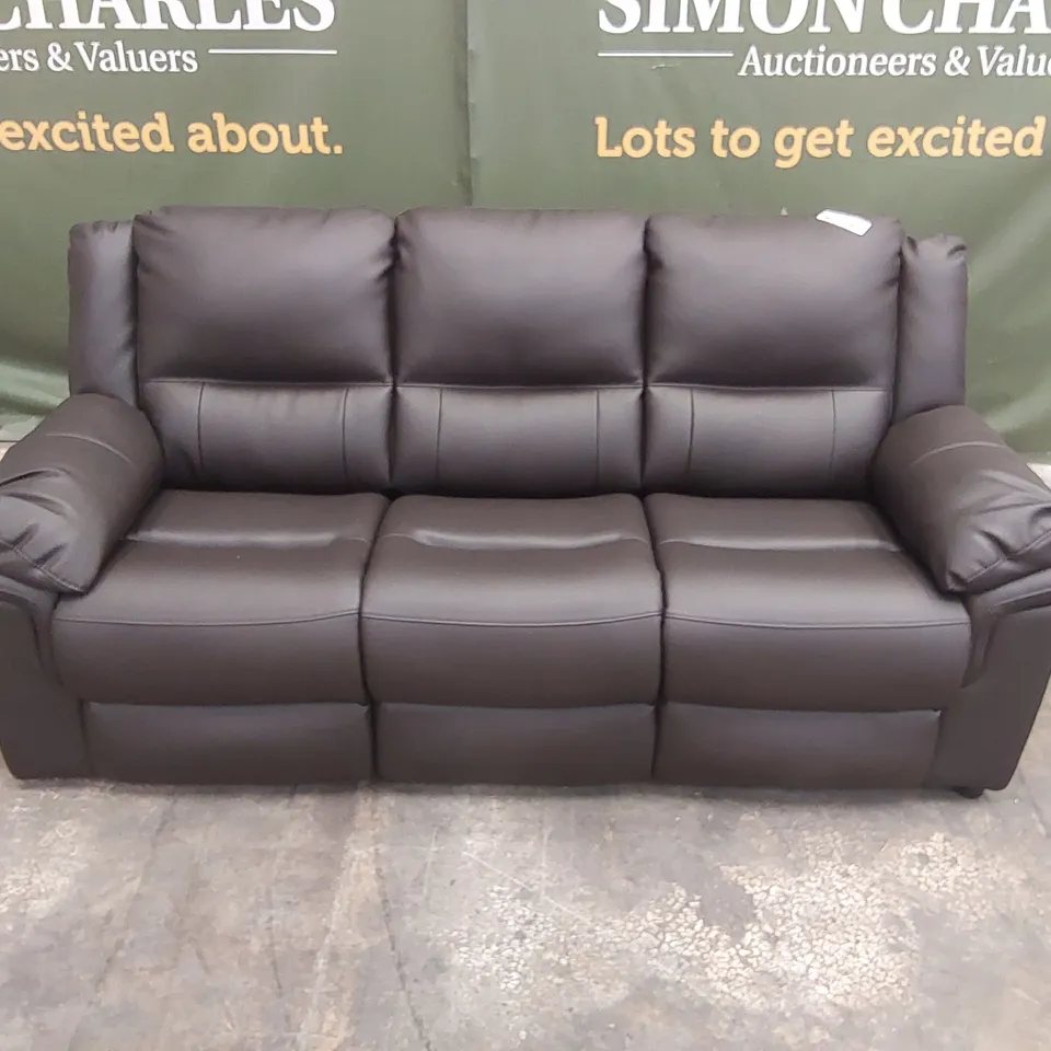 QUALITY DESIGNER BLACK FAUX LEATHER ALBION FIXED 3 SEATER SOFA  RRP £699