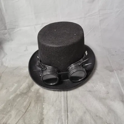 BLACK STEAMPUNK HAT WITH SPIKED GOGGLES ATTACHED