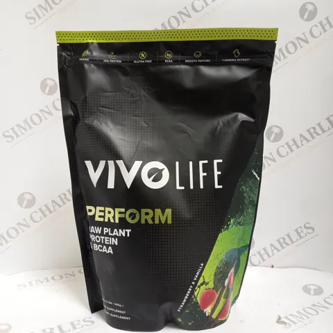 SEALED VIVOLIFE PERFORM RAW PLANT PROTEIN & BCAA FOOD SUPPLEMENT - STRAWBERRY & VANILLA 988G