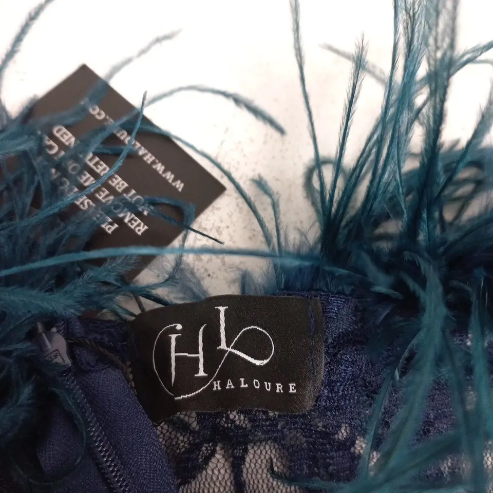 HALDOURE LACE & FEATHER TRIM BODYSUIT, COLOUR NAVY, SIZE S