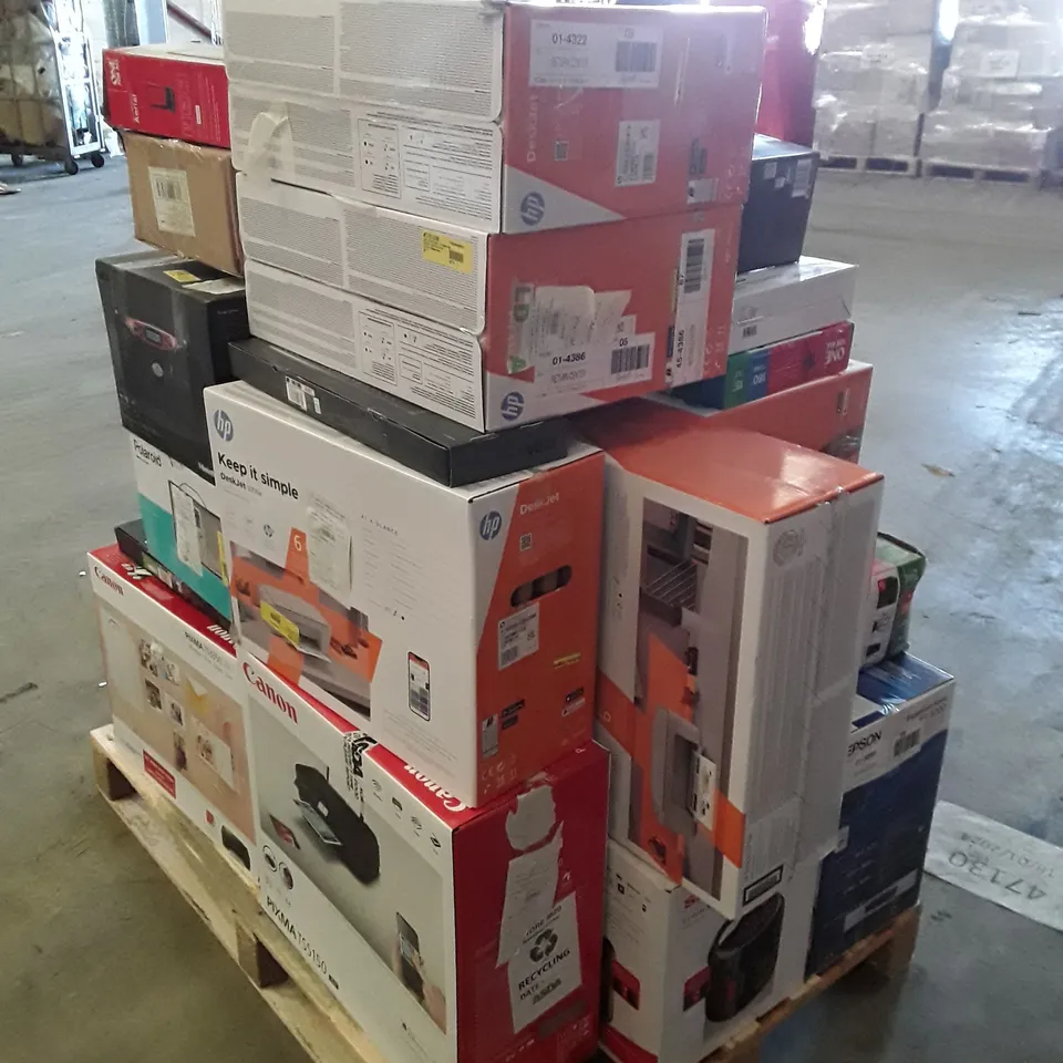 PALLET OF ASSORTED ELECTRONIC PRODUCTS INCLUDING BLUETOOTH BOOMBOX, PRINTERS, PARTY SPRAKER, KEYBOARD
