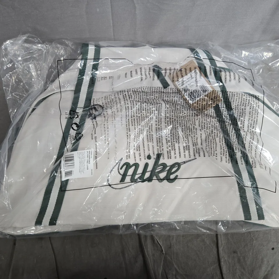 NIKE GYM BAG – WHITE WITH GREEN STRAPS, 24-LITRE