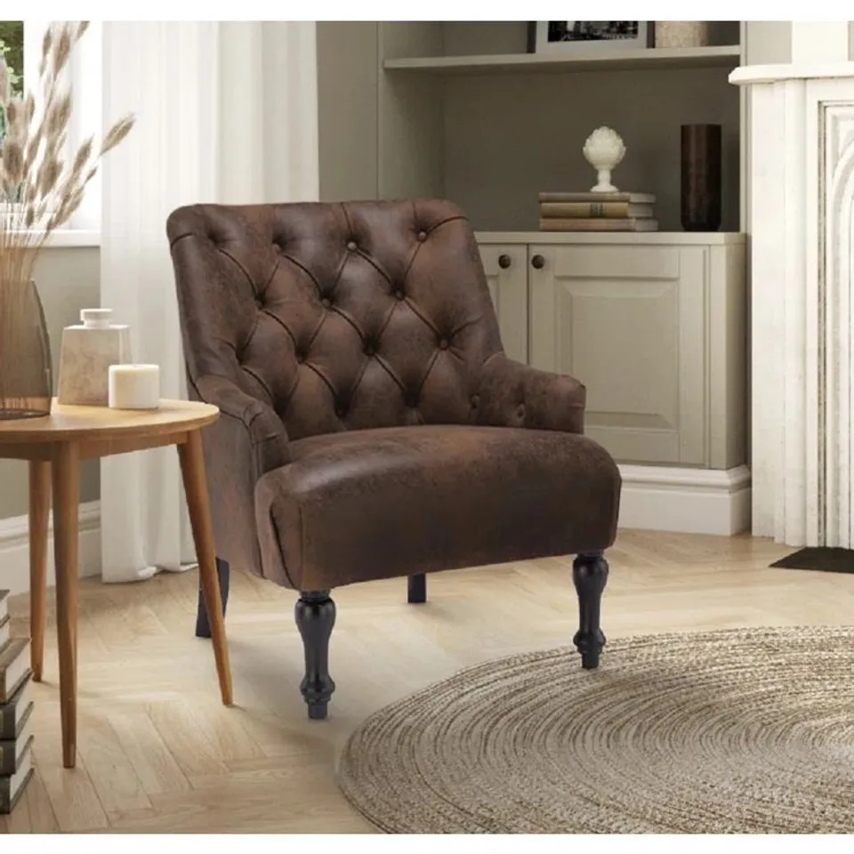 BOXED DESIGNER LUCIANA 70cm wide TUFTED ARMCHAIR BROWN