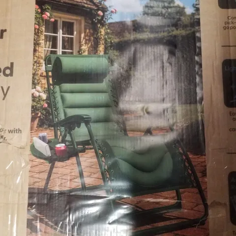 BOXED KEPLIN GARDEN PACK OF 2 COLOUR BLOCK PADDED GRAVITY CHAIRS - GREEN