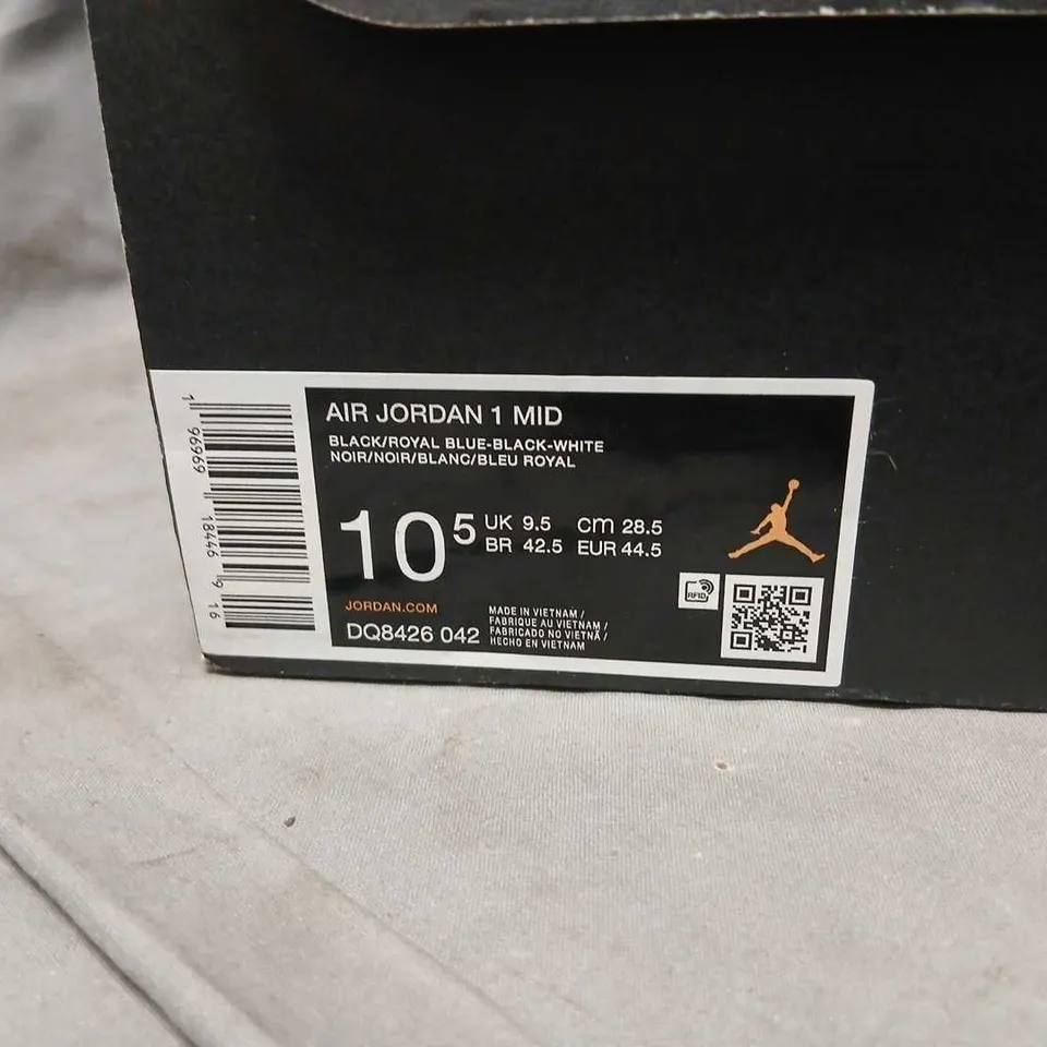 AIR JORDAN 1 MID TRAINERS – BLACK/ROYAL BLUE/WHITE – UK 9.5 (US 10.5)