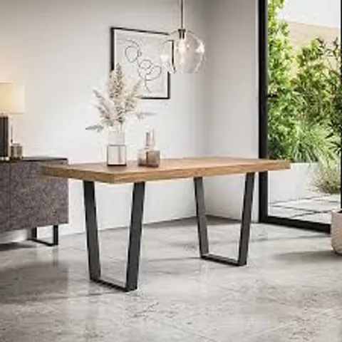 BOXED ARIA OAK TOP DINING TABLE WITH BLACK LEGS (2 BOXES)