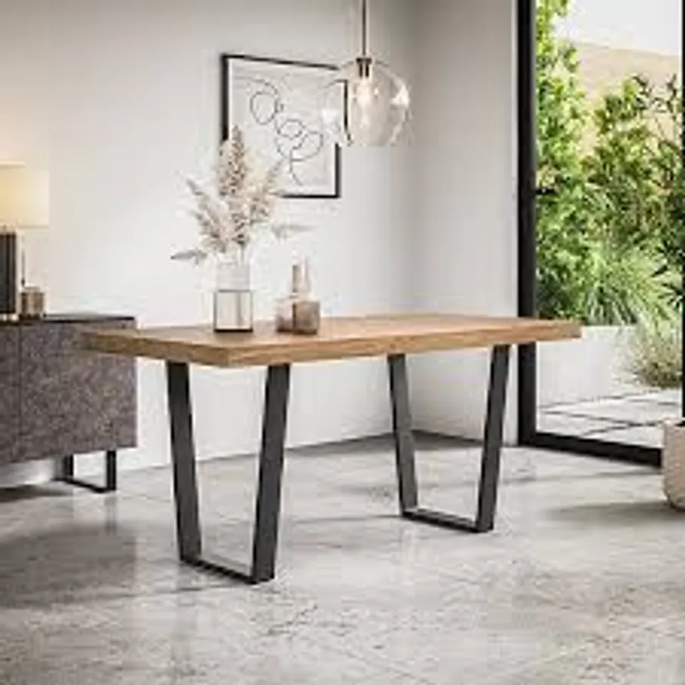 BOXED ARIA OAK TOP DINING TABLE WITH BLACK LEGS (2 BOXES)