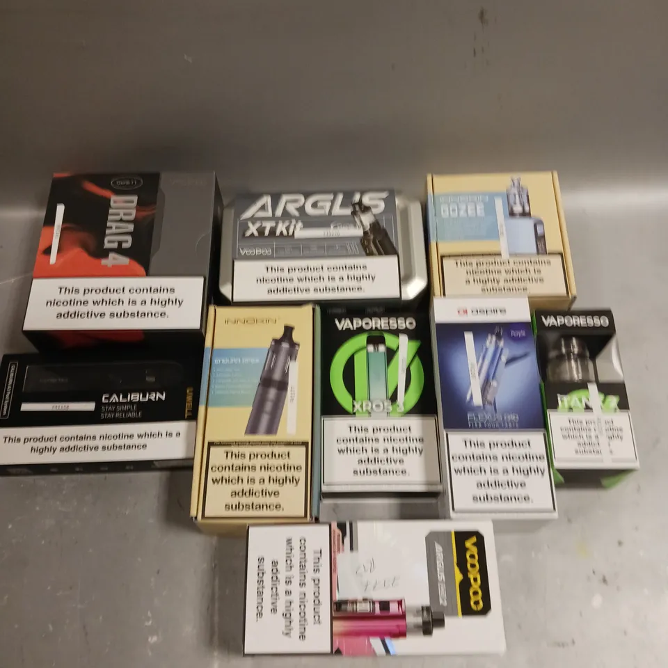 APPROXIMATELY 20 ASSORTED E-CIGARETTE PRODUCTS TO INCLUDE VAPORESSO, VOOPOO, INNOKIN ETC 