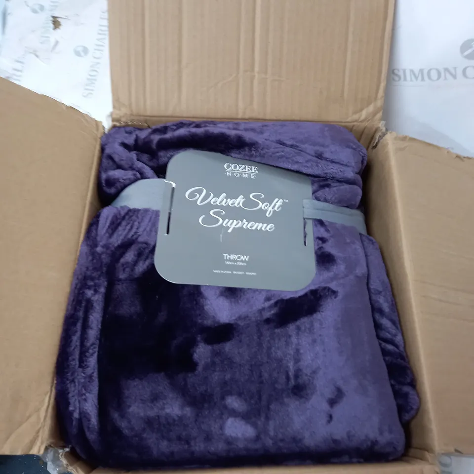 COZEE HOME VELVET SUPER SOFT THROW PURPLE 