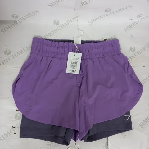 GYMSHARK RUNNING 2 IN 1 SHORTS IN GRAPE PURPLE SIZE M