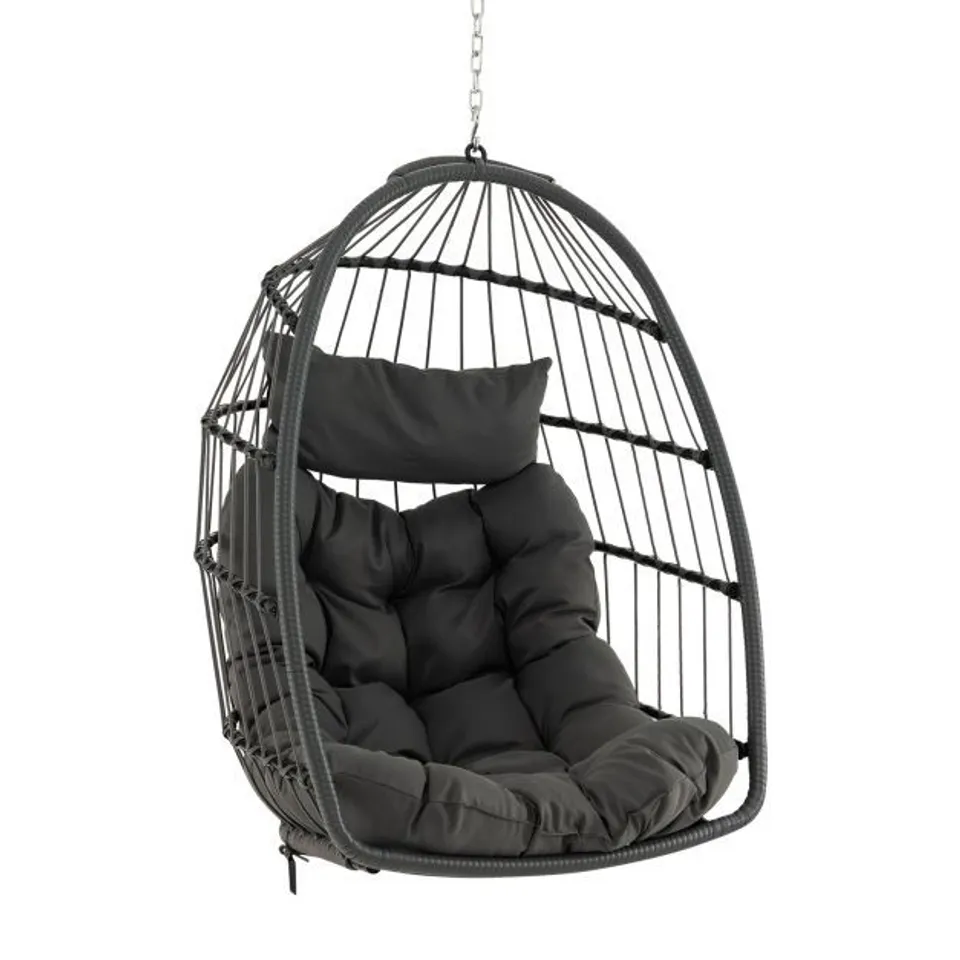 BOXED COSTWAY HANGING EGG SWING HAMMOCK CHAIR WITH HEAD PILLOW AND LARGE SEAT CUSHION - GREY