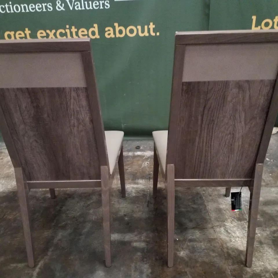 SET OF 2 TAUPE LEATHER DINING CHAIRS WITH WOODEN FRAMES