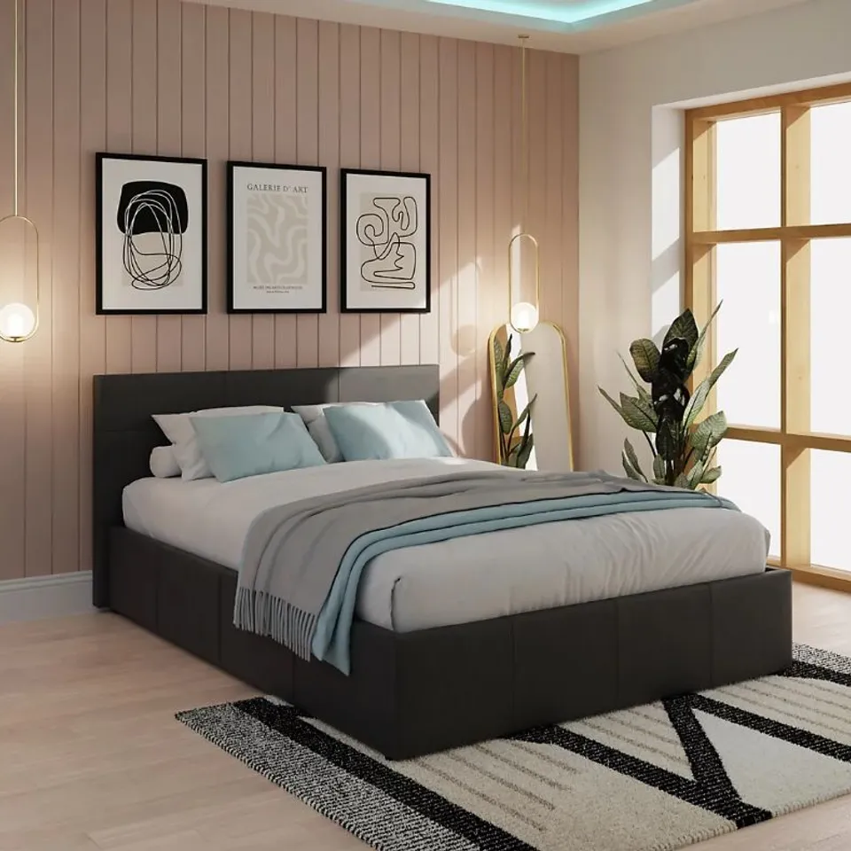 BOXED END LIFT OTTOMAN 5' KING SIZE BED FRAME - MATT BLACK (2 BOXES)