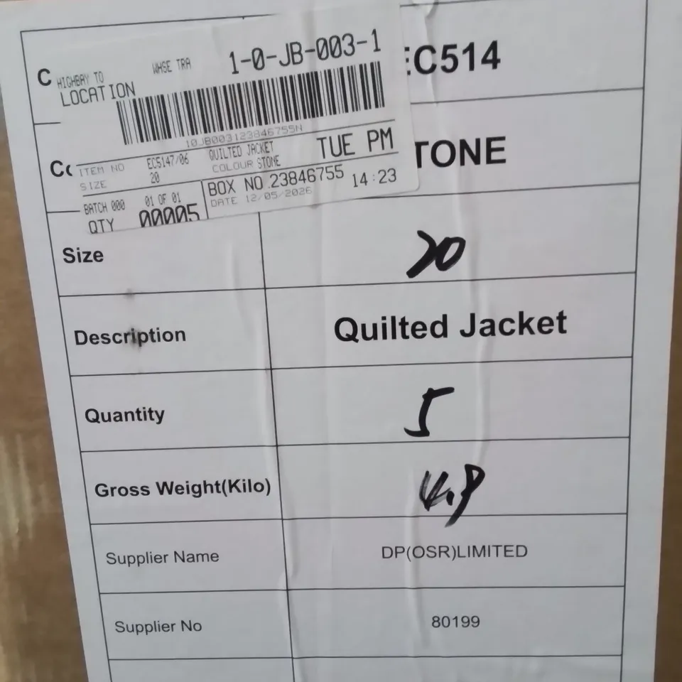 BOXED BRAND NEW APPROXIMATELY 10 SIMPLY BE STONE QUILTED JACKET SIZE 20