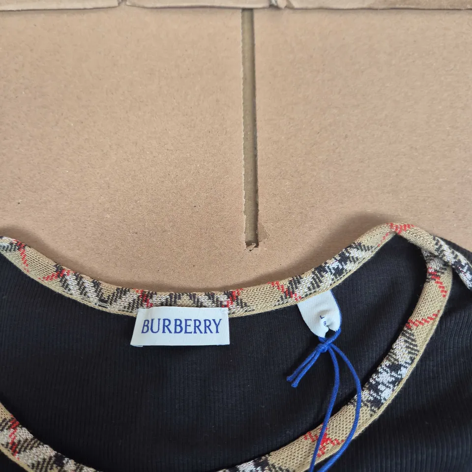 BURBERRY BLACK TOP WITH BURBERRY CHECK TRIM – SIZE L