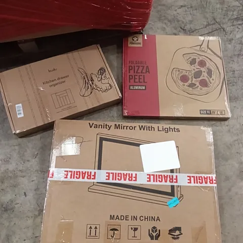 PALLET OF ASSORTED ITEMS INCLUDING - KITCHEN DRAWER, PIZZA PEEL, VANITY MIRROR WITH LIGHTS 