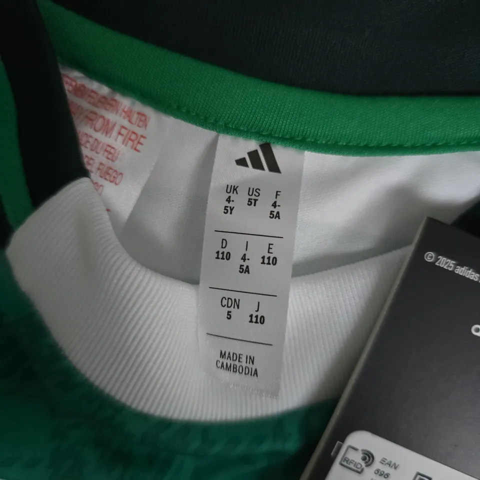 ADIDAS CELTIC FC KIDS HOME MINI KIT – JERSEY & SHORTS, UK 4-5Y