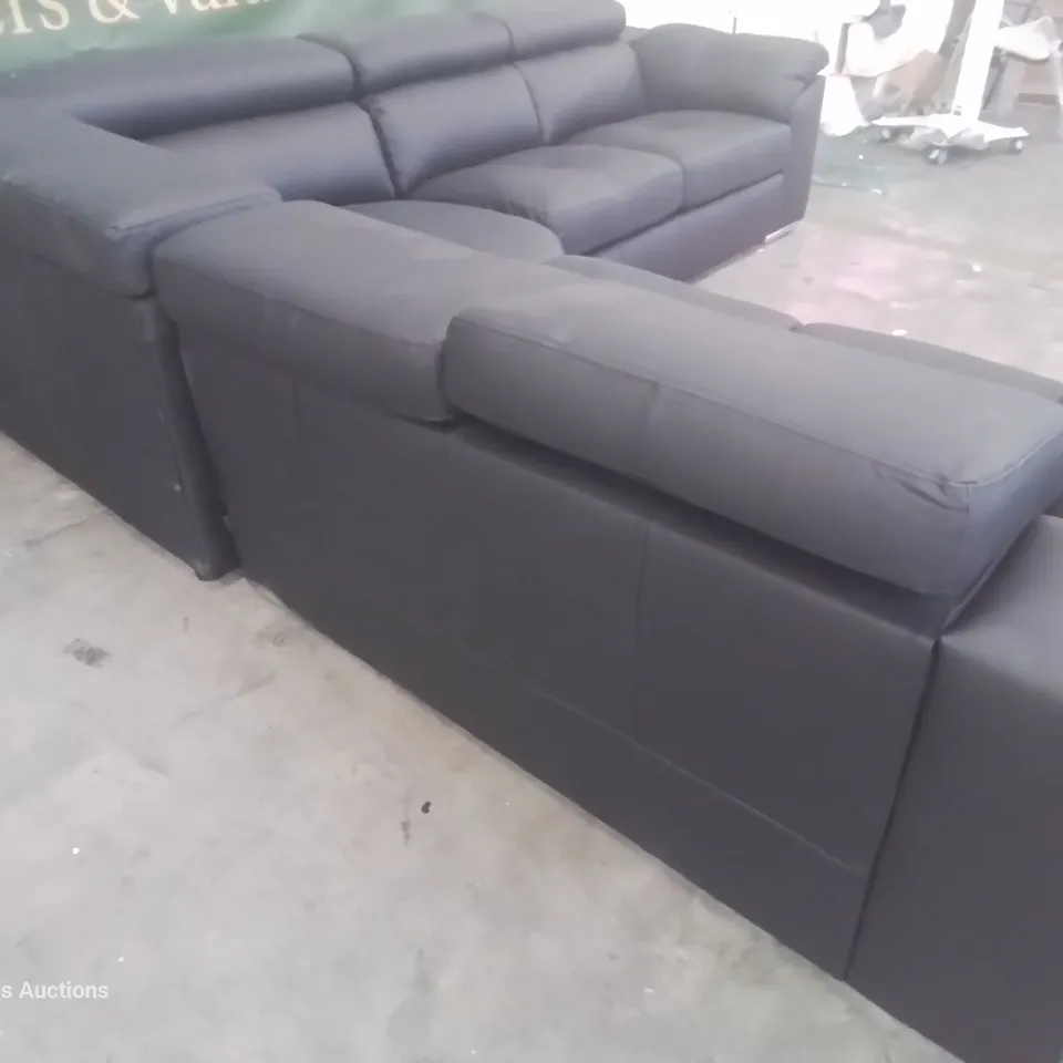 DESIGNER ITALIAN STYLE CORNER SOFA WITH ADJUSTABLE HEADRESTS BLACK LEATHER 
