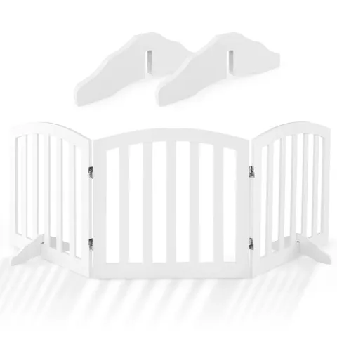 BOXED 61cm HEIGHT SAFETY FENCE WITH 2 PCS SUPPORT FEET FOR DOG/CAT/BABY - WHITE