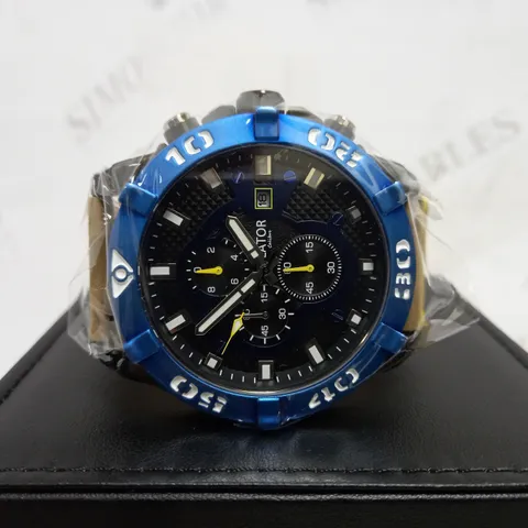 LATOR CALIBRE BLUE & YELLOW DIAL LEATHER STRAP WATCH