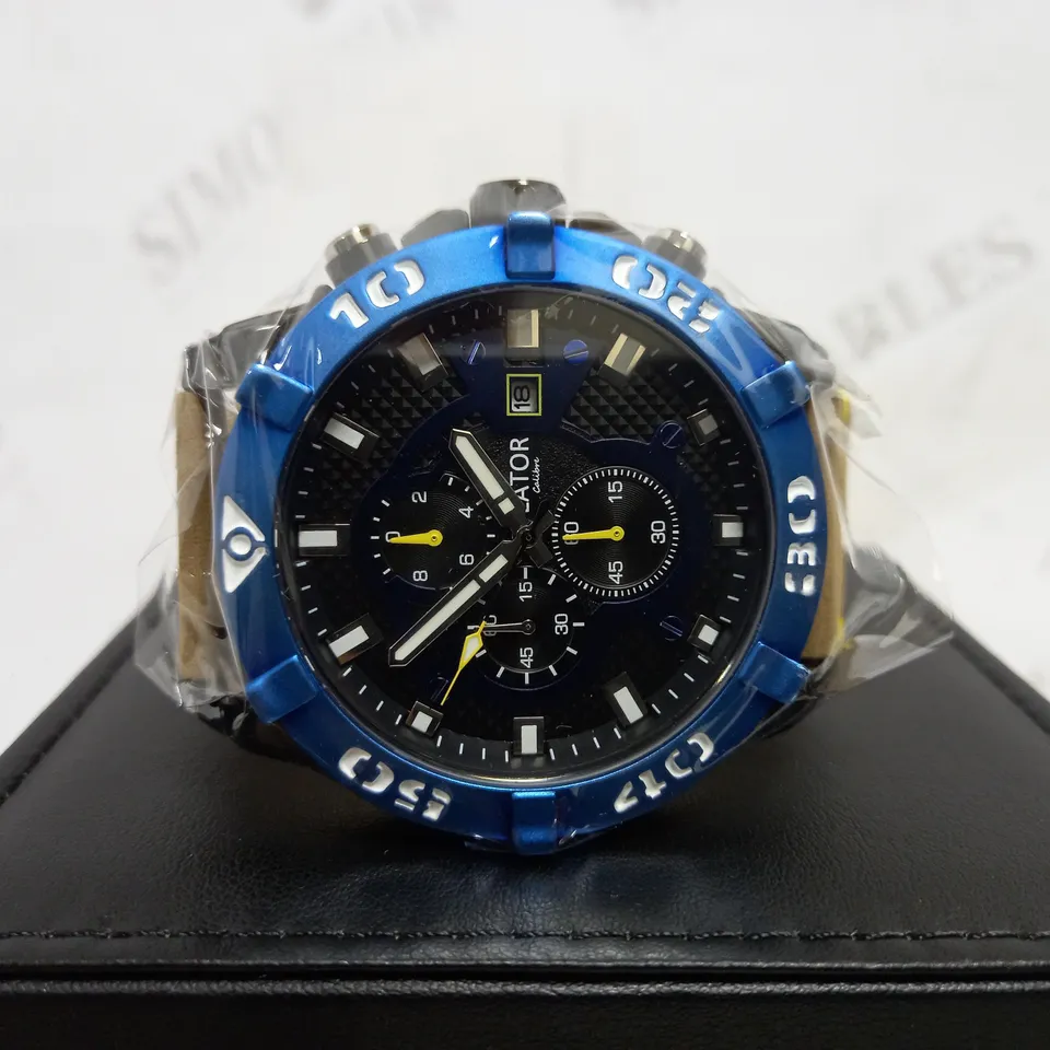 LATOR CALIBRE BLUE & YELLOW DIAL LEATHER STRAP WATCH RRP £635