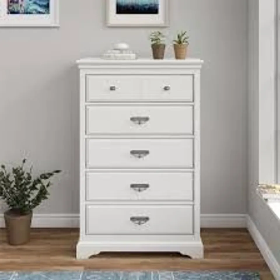 BOXED BRISTOL 5 DRAWER DRESSER - WHITE (2 BOXES)