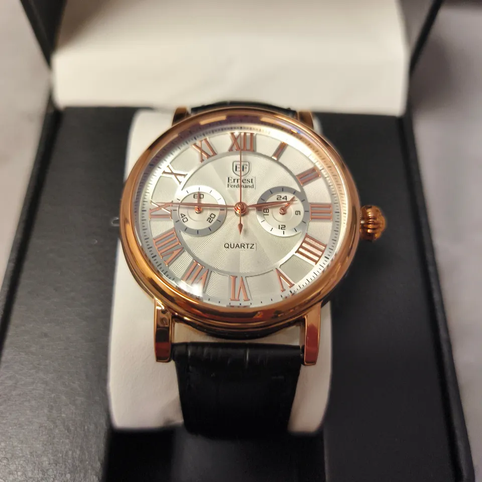 ERNEST FERDINAND CHRONOGRAPH WATCH – SUB DIALS – LEATHER STRAP –  ROMAN NUMERALS
