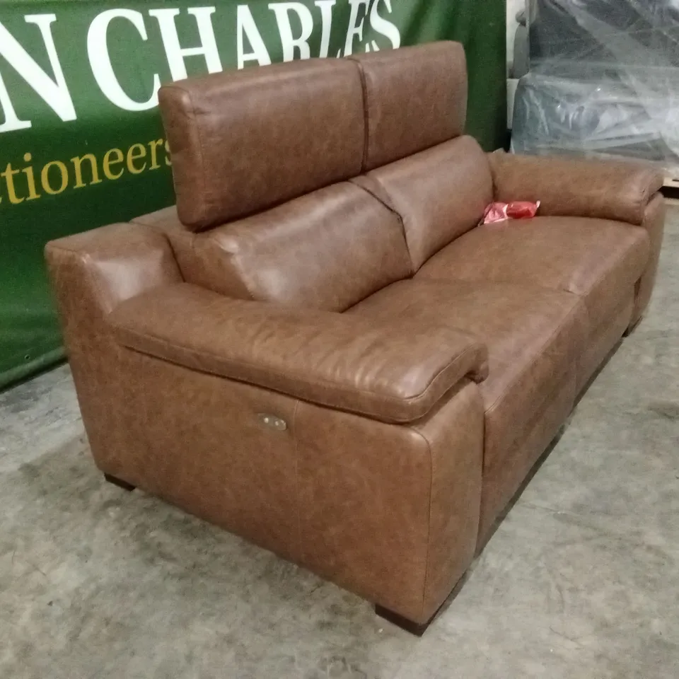 QUALITY DESIGNER ITALIAN MADE RICCARDO 2 SEATER ELECTRIC RECLINER LEATHER SOFA - BRANDY