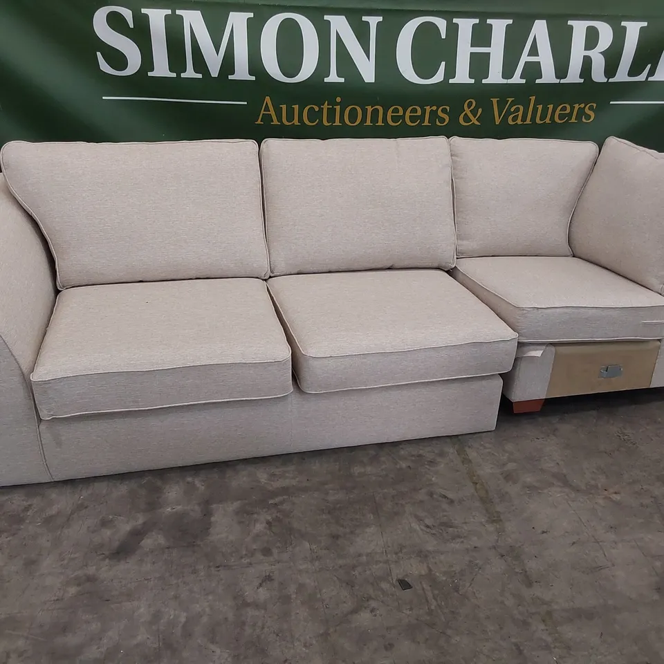 TWO BEIGE FABRIC SECTIONS, (TWO SEATER & CORNER)