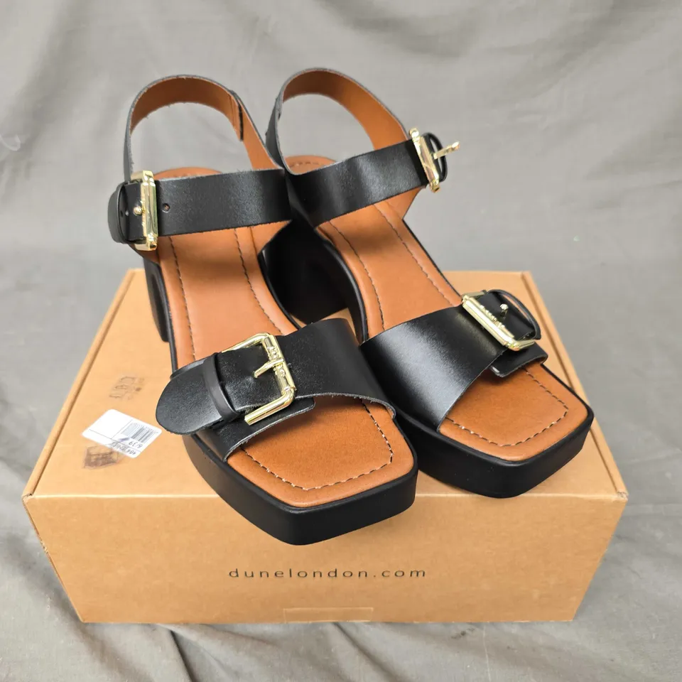 BOXED PAIR OF DUNE JENIES BUCKLE PLATFORM HEEL SHOES - 6
