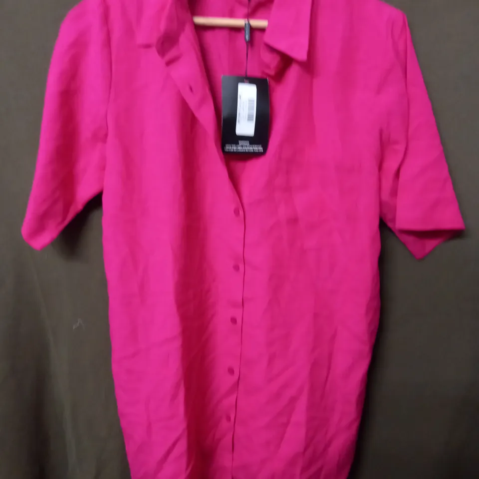 PRETTYLITTLETHING HOT PINK LINEN LOOK OVERSIZED BOXY SHIRT - UK 8