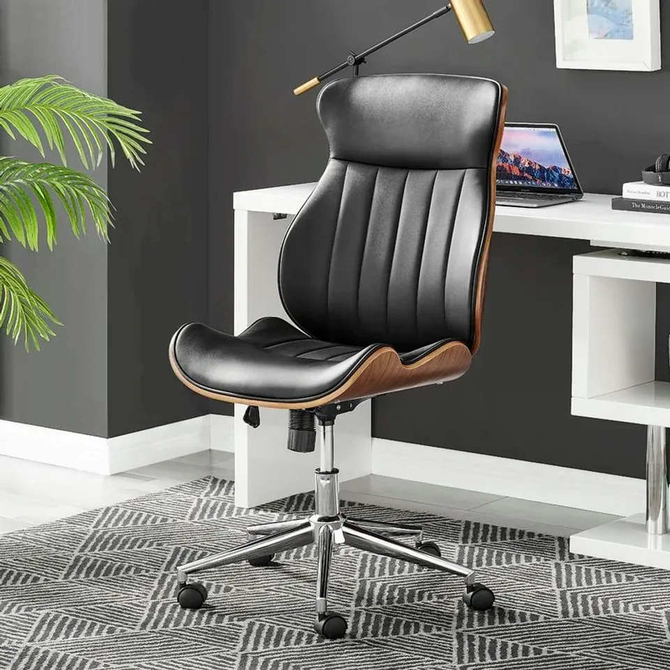 BOXED PARKA EXECUTIVE OFFICE CHAIR - ELEGANT UPHOLSTERED FAUX LEATHER & WOOD (1 BOX)