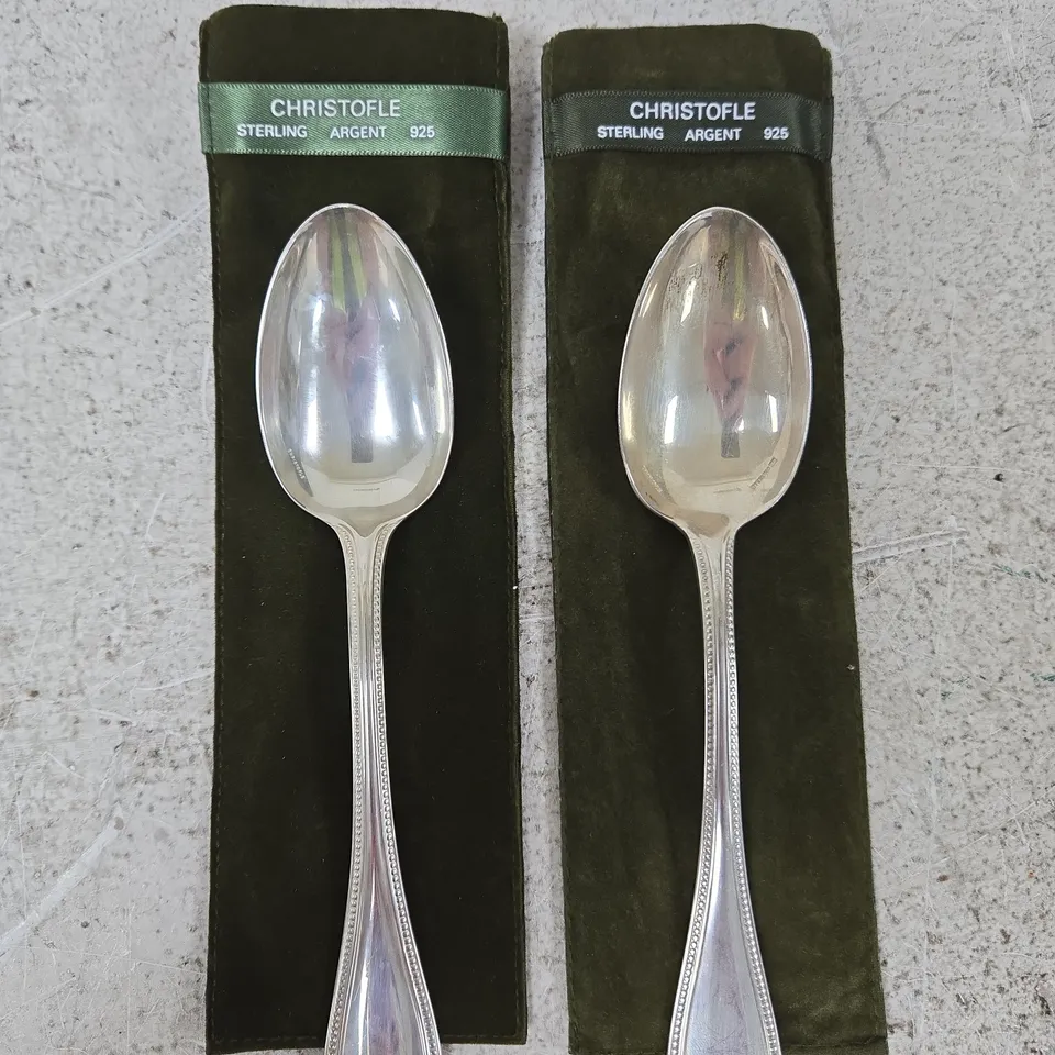 PAIR OF CHRISTOFLE STERLING ARGENT 925 DESSERT SPOONS 