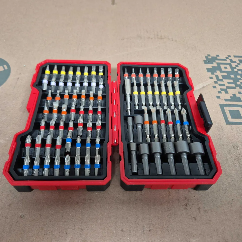 RED SCREWDRIVER BIT SET IN CARRY CASE – ASSORTED BITS (TWO‑TIER CASE)