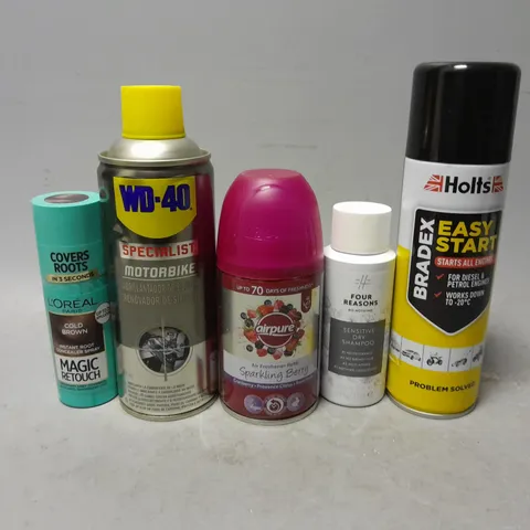 APPROXIMATELY 12 ASSORTED AEROSOLS TO INCLUDE - WD-40 , EASY START , FOUR REASONS DRY SHAMPOO ETC