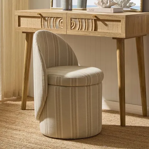 BOXED DUSK PRIMROSE DRESSING TABLE STORAGE STOOL - NATURAL STITCHED STRIPE (1 BOX)