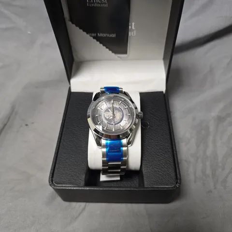 MENS ERNEST FERDINAND WATCH – GLOBAL DIAL – STAINLESS STEEL STRAP – 3ATM WATER RESISTANT - GIFT BOX