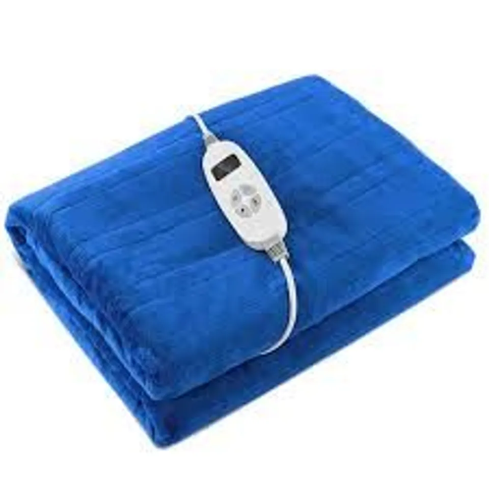 BOXED COSTWAY ELECTRIC HEATED THROW BLANKET, EXTRA LARGE ELECTRIC OVER BLANKET WITH 10 HEAT SETTINGS, 9-HOUR TIMER FUNCTION & DIGITAL REMOTE, MACHINE WASHABLE LUXURY FLANNEL HEATING THROW, BLU (1 BOX)