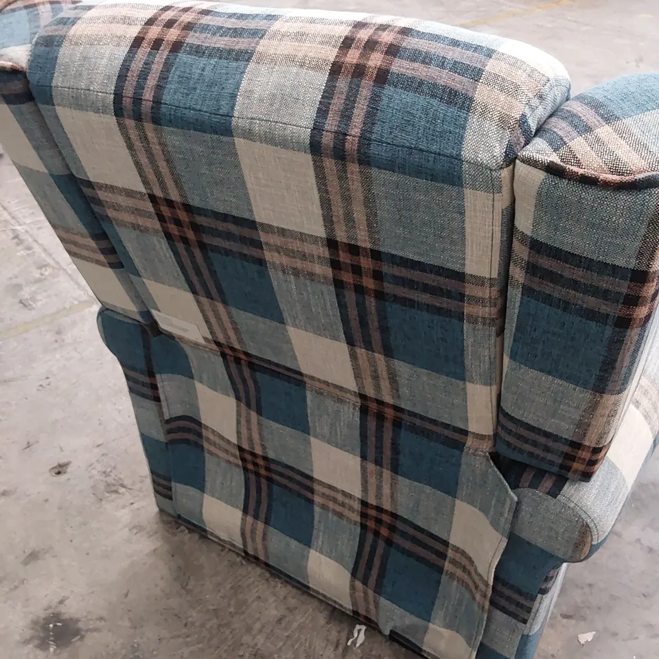 DESIGNER PUSH BACK RECLINING WINGBACK EASY CHSIR BLUE CHECK FABRIC 