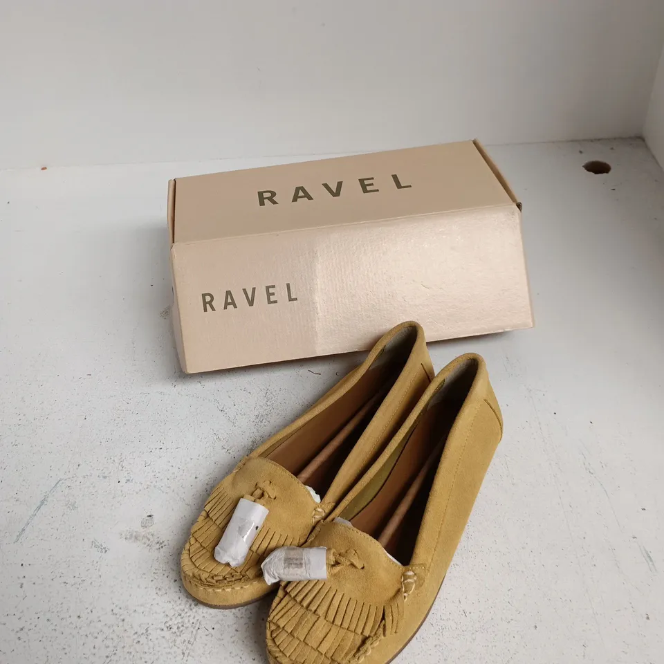 RAVEL WOMEN'S TAN SUEDE ESPADRILLE LOAFERS WITH FRINGE DETAIL – BOXED UK 8