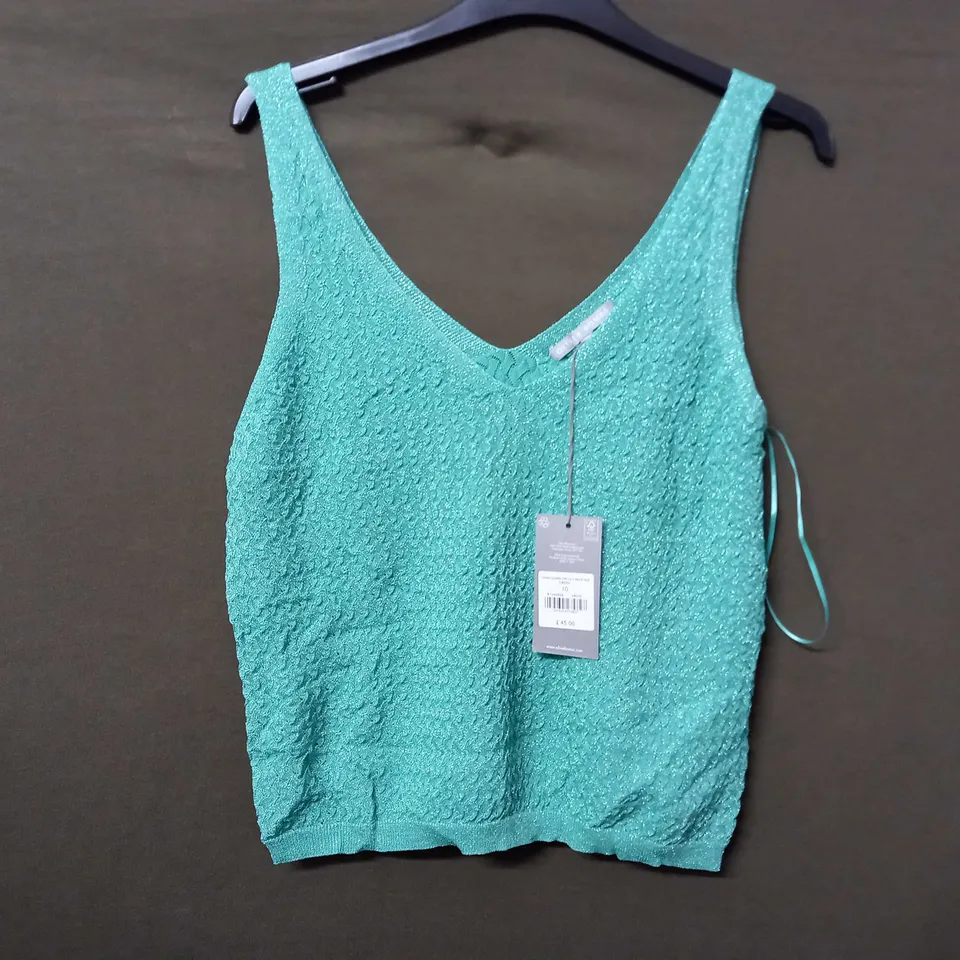 OLIVER BONAS GREEN SPARKLE STITCHY V-NECK VEST - SIZE 10