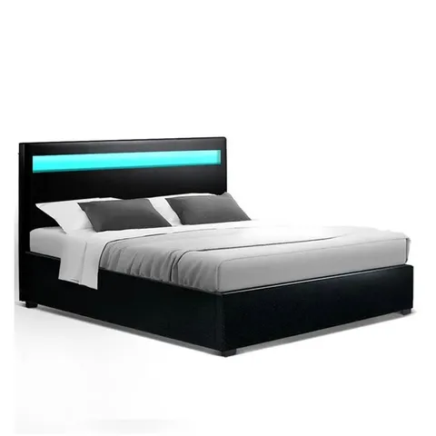 BOXED CALINIA LED UPHOLSTERED OTTOMAN BED BLACK // SIZE: 4FT6 (2 BOXES)